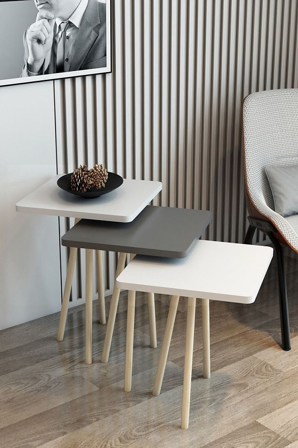 3'lü Zigon Sehpa Kare Model Zigon Sehpa Gürgen Ayak - 3
