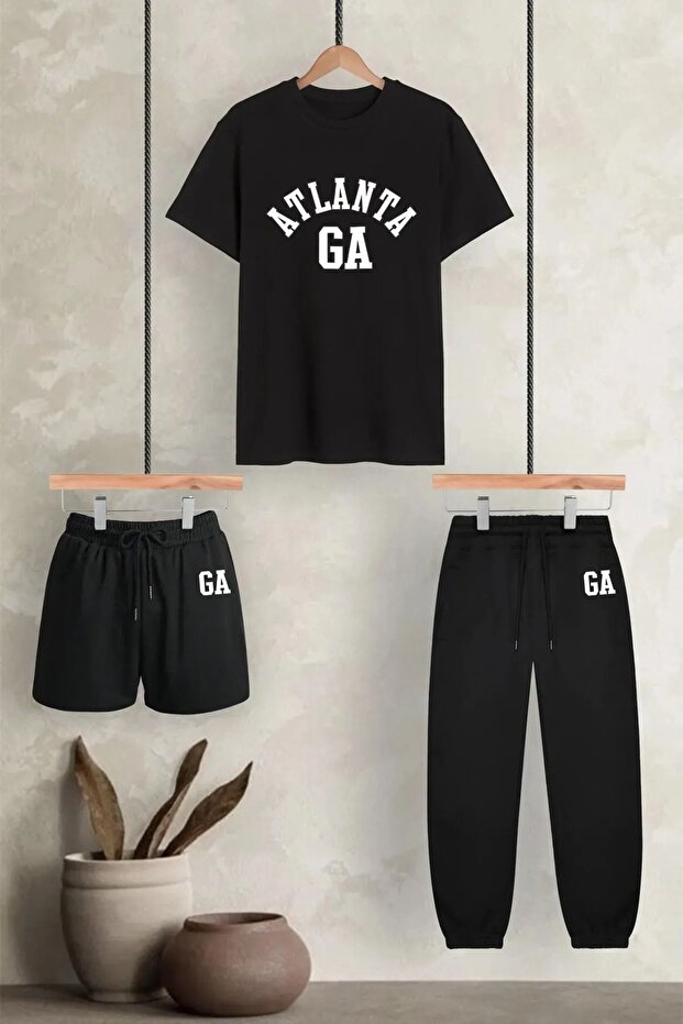 3-Piece Printed Large Size Tracksuit Set - T-Shirt Shorts Jogger Sweatpants 3-Piece Combination Package