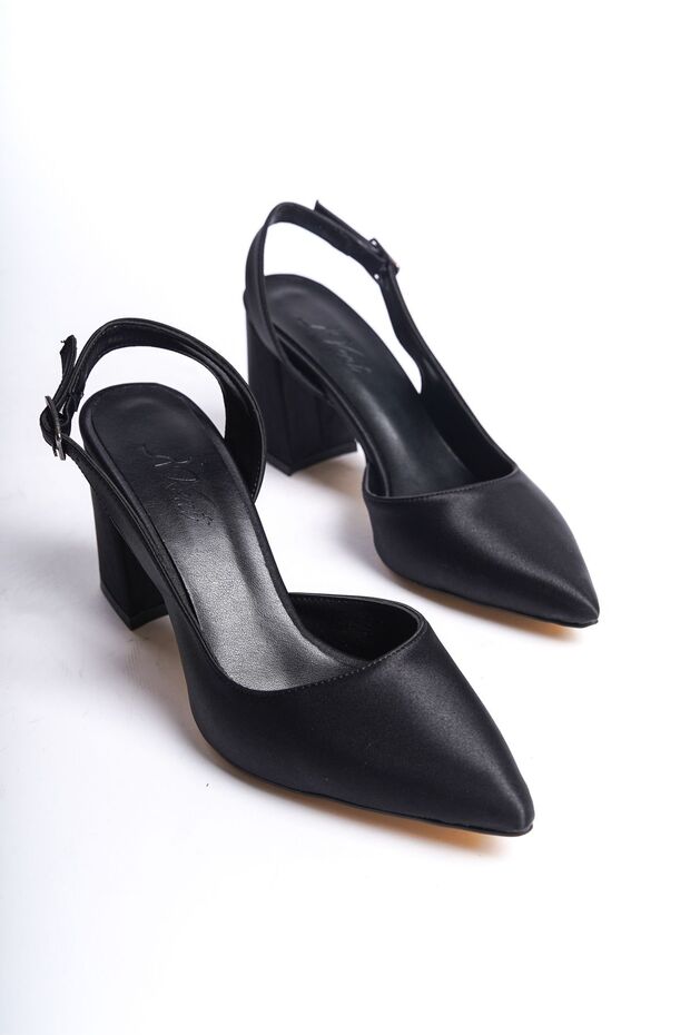 Olsen Women's Pointed Toe Open Back Banded Thick Heeled Stiletto Daily Evening Dress Shoes