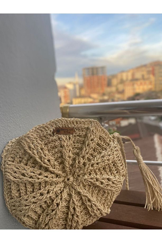 El Örgüsü Kağıt ip Makaron Çanta - 4