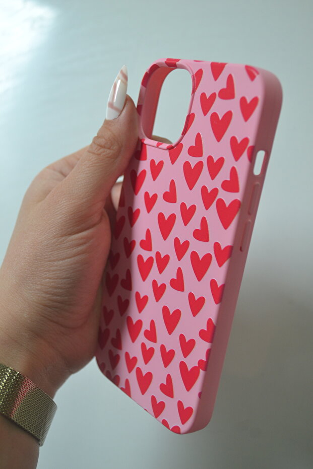 حافظة مطبوعة على شكل قلب مخملية متوافقة مع هاتف آيفون 15 - 3