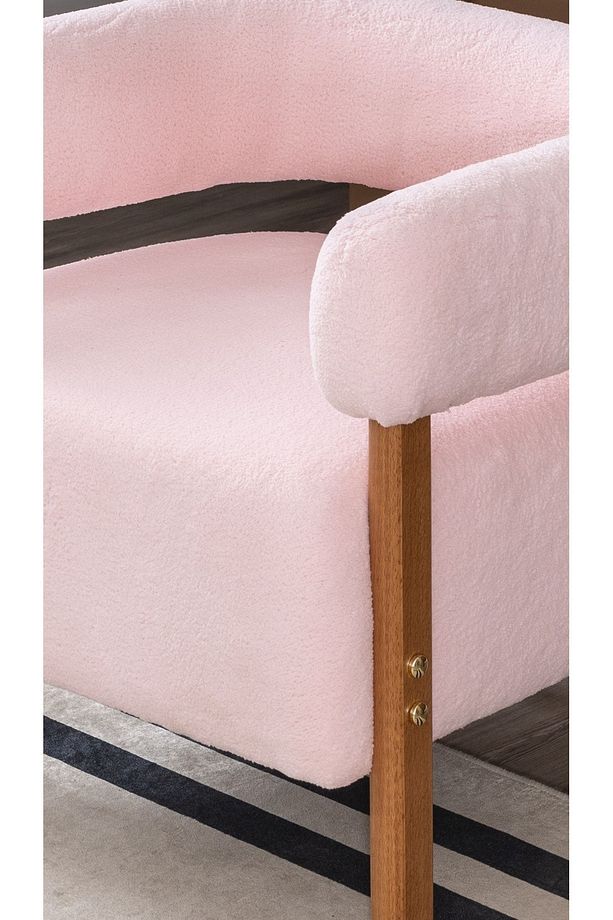 Sweet Mod Ahşap Ayaklı Teddy Berjer Açık Pembe M03 - 2