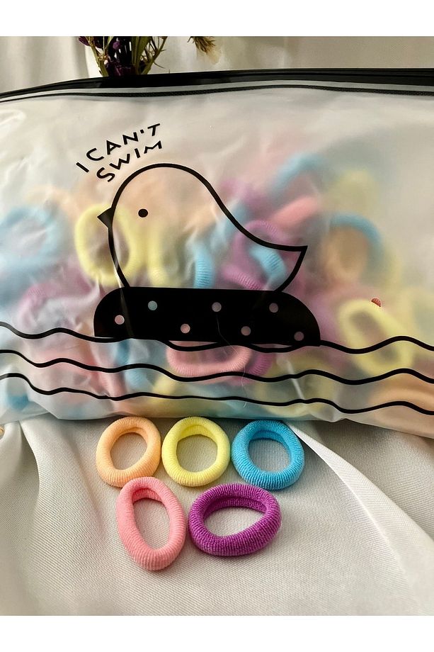 100 Lü Mini Lastik Toka Seti Çantalı Pastel Renkler - 2