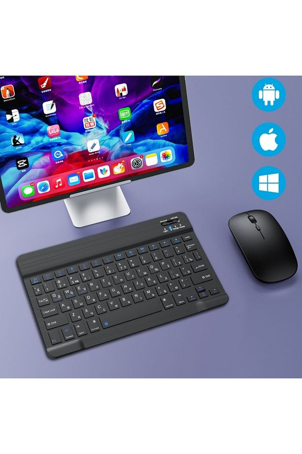 Akıllı Klavye ve Mause Seti Taşınabilir Şarj Edilebilir Kablosuz Bluetooth Tüm Cihazlara Uyumlu - 7