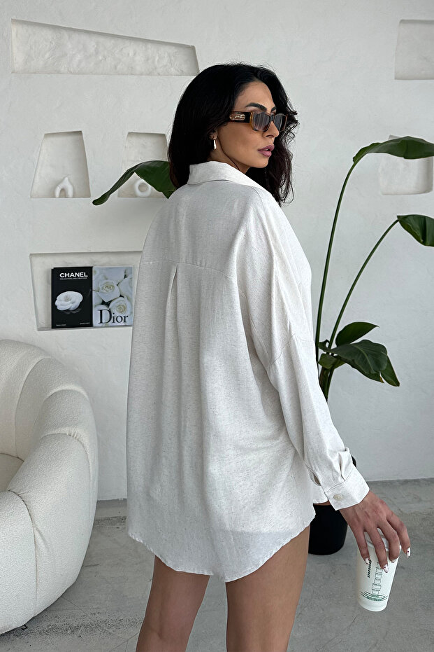 Taş Oversize Soft Keten Gömlek - 5