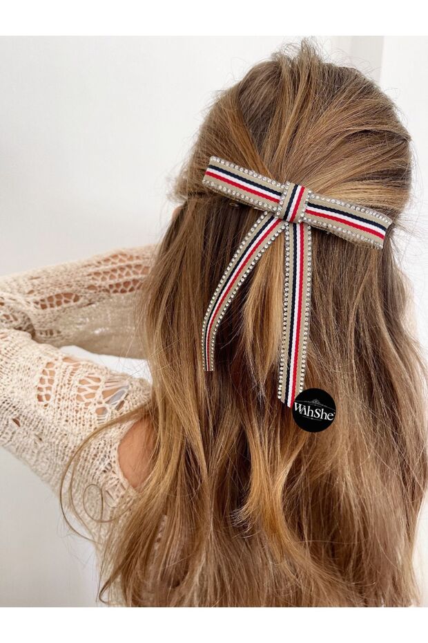 Design Striped Jewelled Bow Buckle