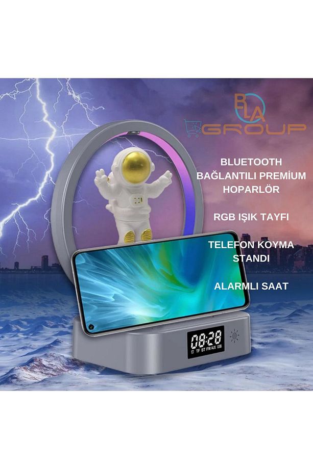 Çok Işlevli Astronot Rgb Atmosfer Lambası Çalar Saat Bluetooth Hoparlör - 2