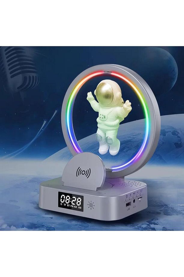 Çok Işlevli Astronot Rgb Atmosfer Lambası Çalar Saat Bluetooth Hoparlör - 8