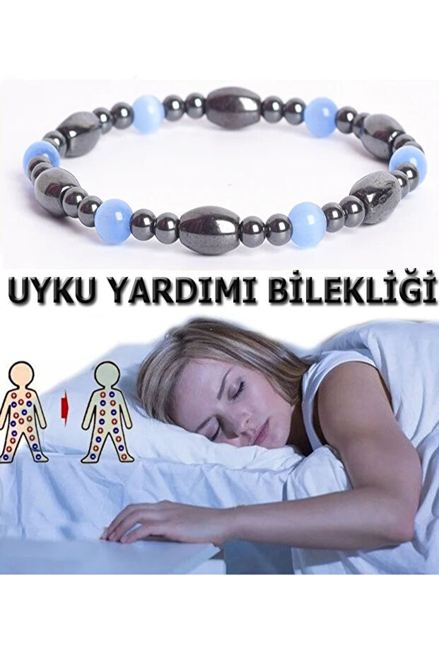 Certified Sleep Aid Natural Stone Bracelet (Aquamarine - Hematite)