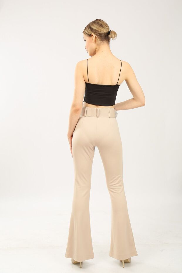 Ecru Belted Slit Trousers - 5
