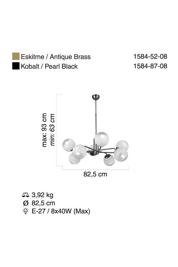 Pellaro 8 Lı Kobalt Avize 8xe27 - 3