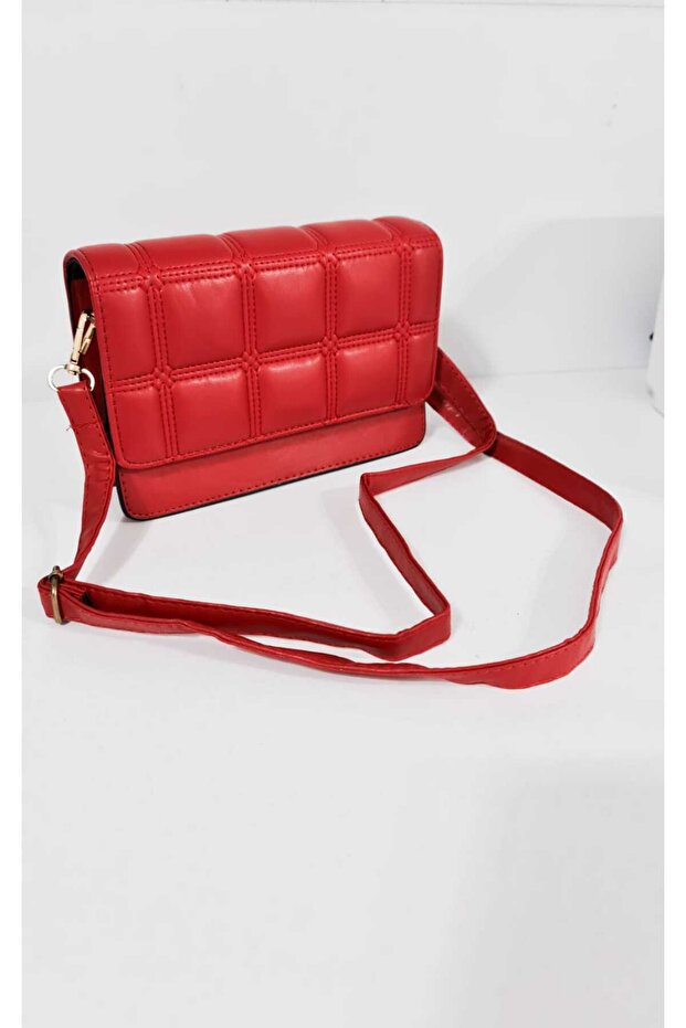 Quilted Women's Red Faux Leather Two-Compartment Hand and Shoulder Bag