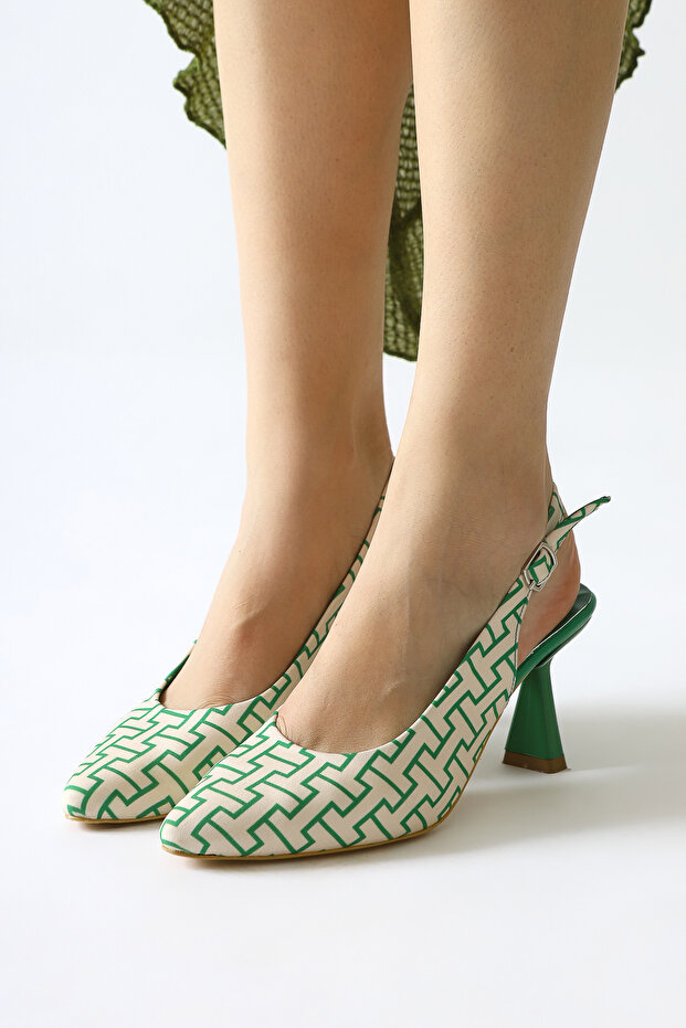Ernesa Green Geometric Patterned Heeled Women's Shoes