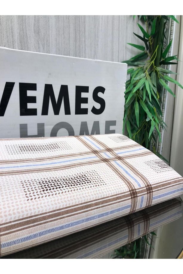 Kahve Desenli Branda Balkon Perdesi Kornişli Ve Bağcıklı Fon Perde - 2