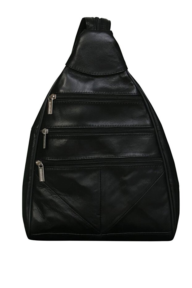 Black Genuine Leather Monkey Model Backpack - 3
