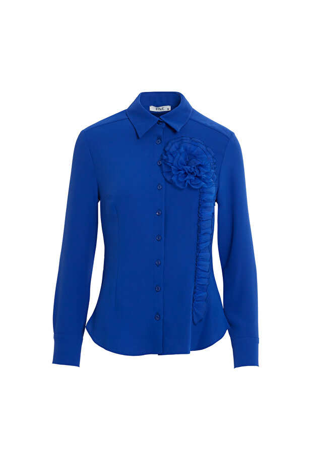 Dökümlü Uzun Kollu Mavi Basic Bluz - 1