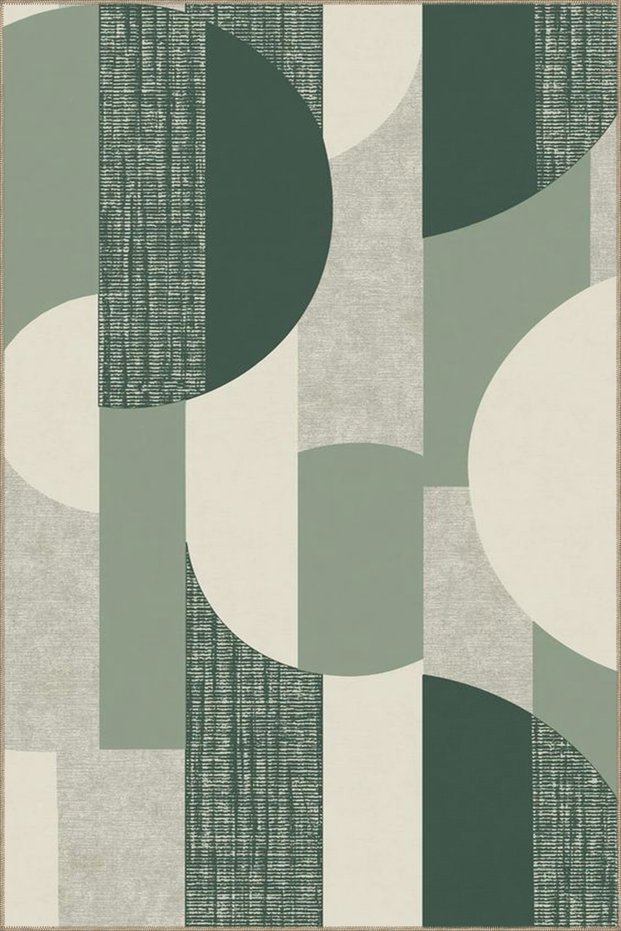 Green Motif Themed Patterned Woven Base and Washable Carpet Miravip9548