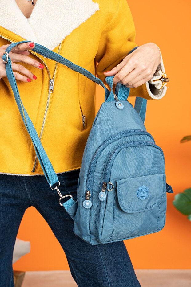 Women's Blue Clinkir Fabric Waterproof Bodybag And Backpack
