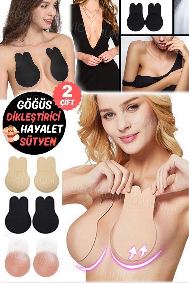 2 Çift Askısız Sütyen Yapışkan ve Cilt Dostu Slikon Yapıştırıcı Göğüs Ucu Kapatıcı Şık Sütyen - 4