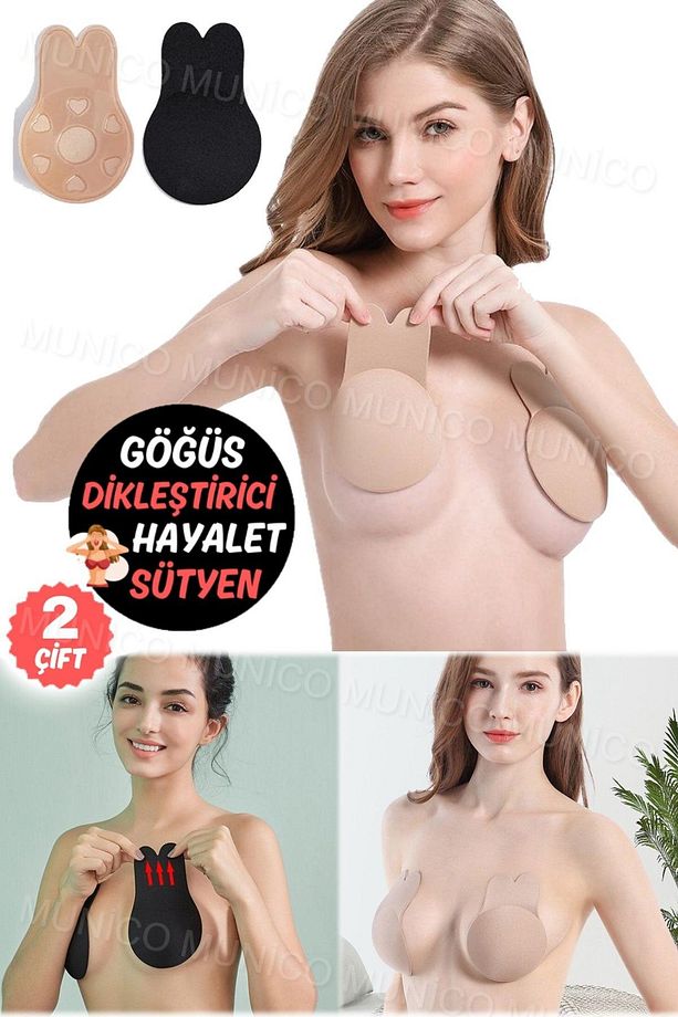 2 Çift Askısız Sütyen Yapışkan ve Cilt Dostu Slikon Yapıştırıcı Göğüs Ucu Kapatıcı Şık Sütyen - 1