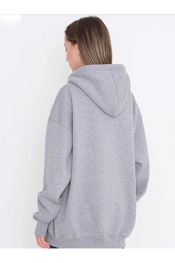 Kapüşonlu Çeket Hırka Unisex Oversize Basic 3 Iplik Şardonlu - 4