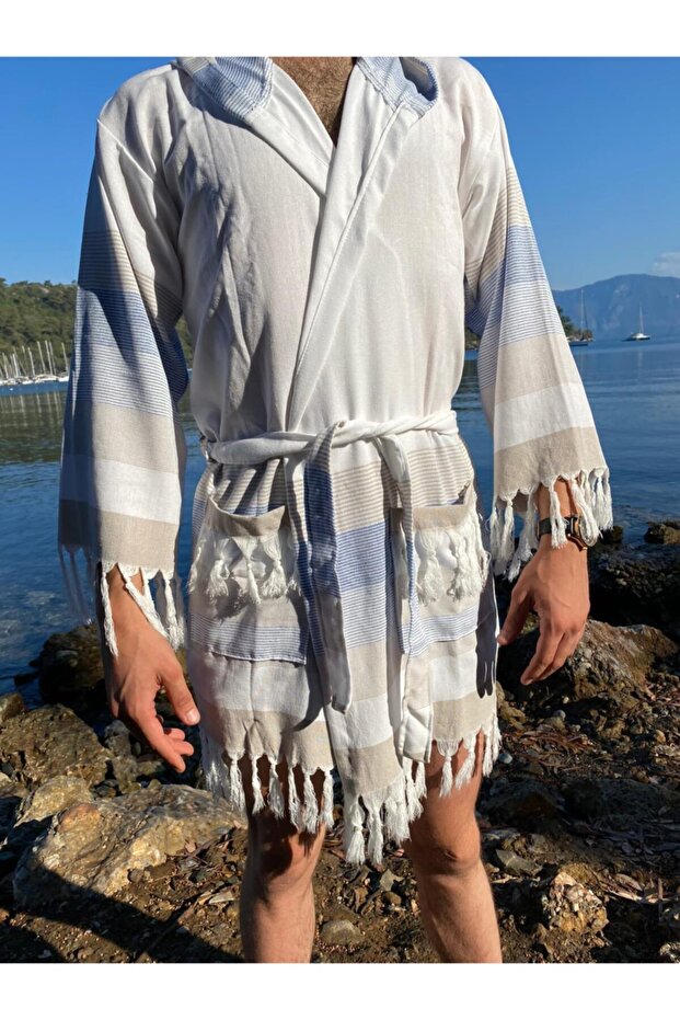 Men's Peshtemal Bathrobe - 100% Cotton; Suitable for Use After Pool, Sea and Shower
