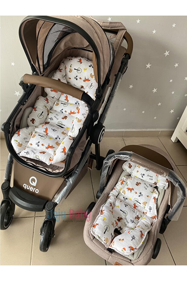 Muslin Fox Fabric Baby Stroller Cushion and Stroller Cushion Set