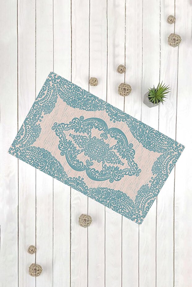 سجادة باب مزخرفة متعددة الأغراض باللون الأزرق بنمط كلاسيكي - 1