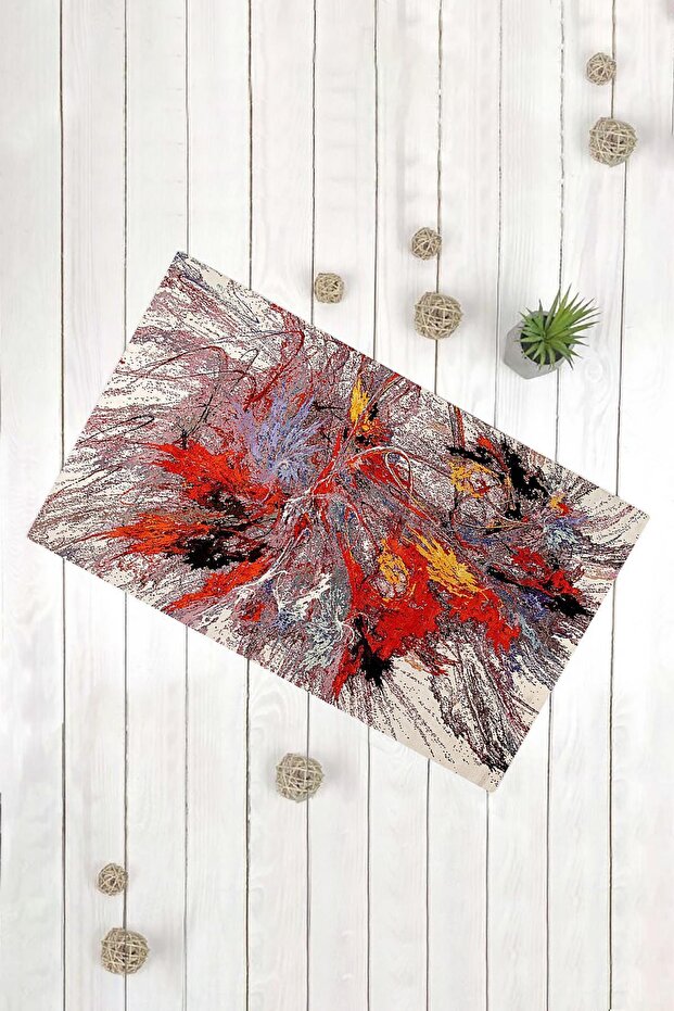 سجادة باب مزخرفة متعددة الأغراض بنمط مختلط باللون الأحمر والأصفر - 1