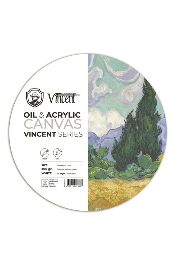 Vincent Oil Acrylic Circle Canvas White 300g 40cm 10 Pages Oil and Acrylic Paint Notebook