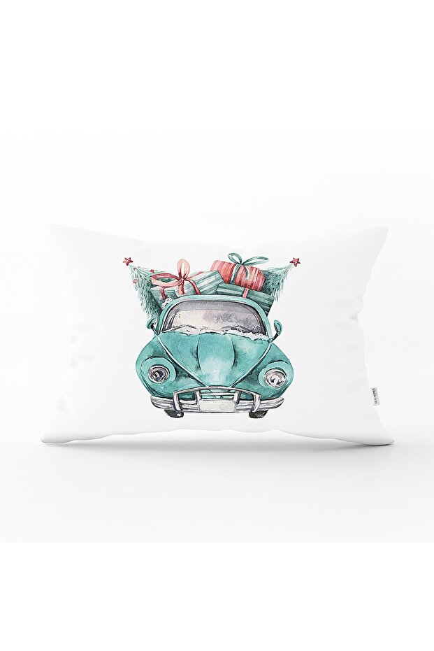 Christmas Themed Digital Printed Modern Rectangular Throw Pillow Cover with Car Design