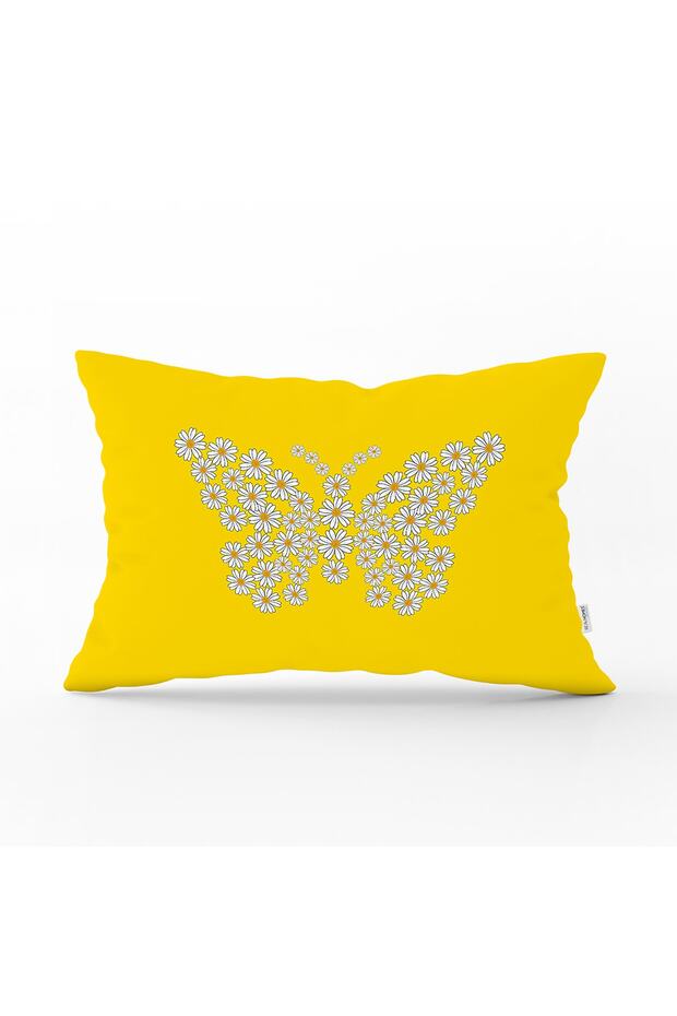 Digital Printed Decorative Rectangular Throw Pillow Cover with Yellow Background Daisy Butterfly Design