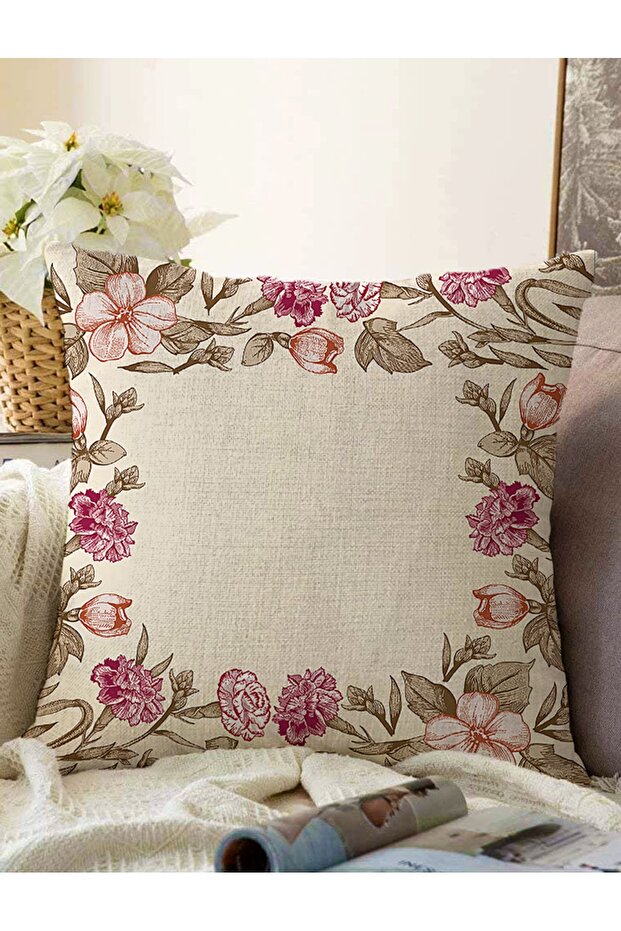 Colorful Flower Framed Digital Printed Modern Raschel Knitted Pillow Throw Pillow Cover