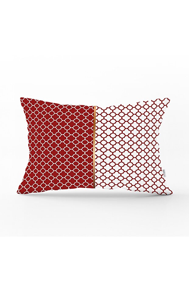 غطاء وسادة مستطيل حديث مطبوع رقميًا منقوش باللونين العنابي والأبيض