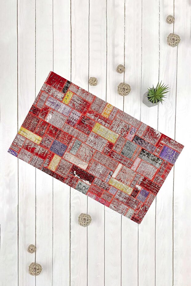 Red Patchwork Multi-Purpose Decorative Door Mat - 1