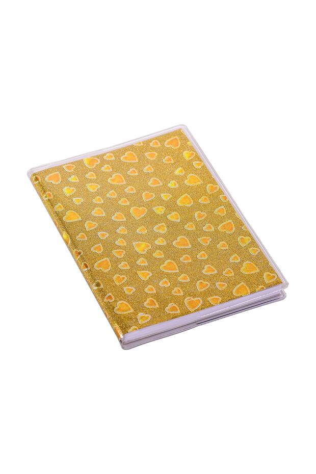Nt-215 13X9,5Cm 64 Sheets 128 Pages Pvc Cover Hearted Yellow Glitter Notepad