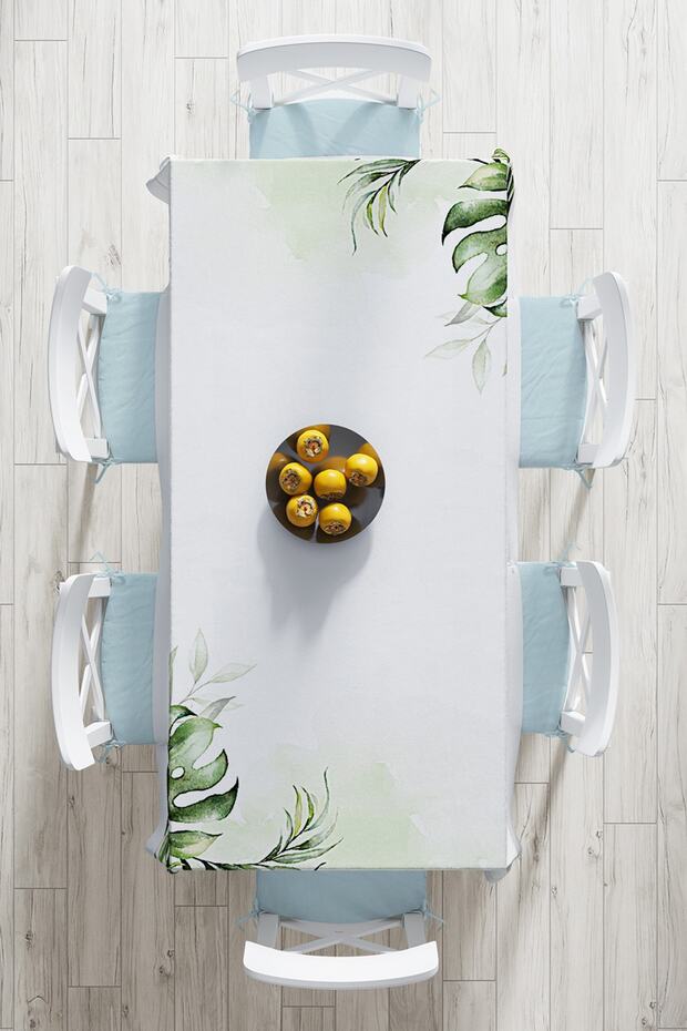 Digital Printed Modern Tablecloth with Green Tropical Leaf Motif