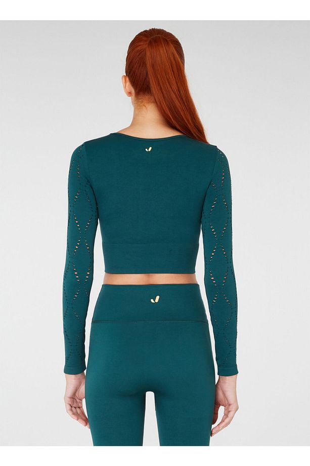 Naples Sürdürülebilir Üretim & Sıkılaştırıcı Uzun Kol Crop Top Yeşil - 2