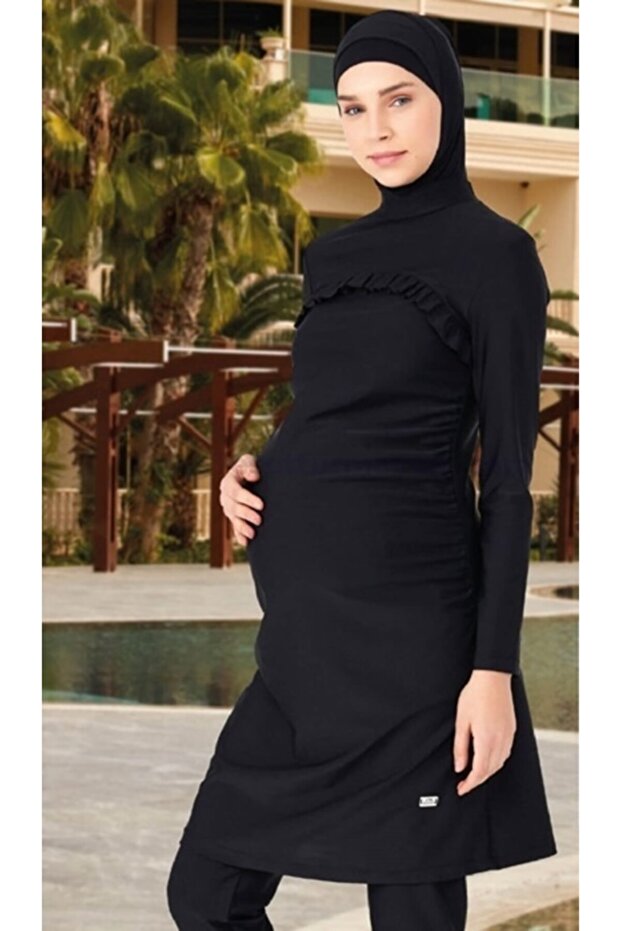 ملابس سباحة ليكرا بأكمام طويلة 4276 أسود