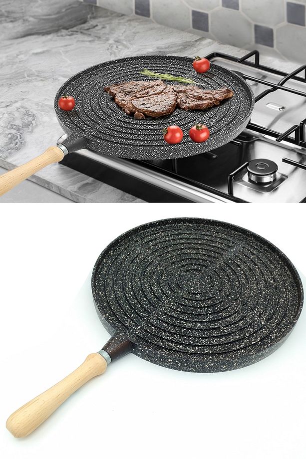 Granit Döküm Tava Çift Taraflı Gözleme - Izgara Tavası - Fırın Tepsisi 3'ü Bir Arada 34cm - 2