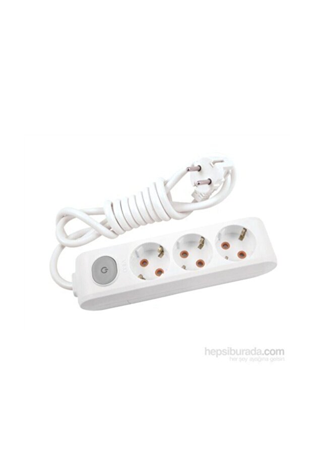 5 Meter White Child Proof Grounded Wired Socket Set of Three with Switch - 1