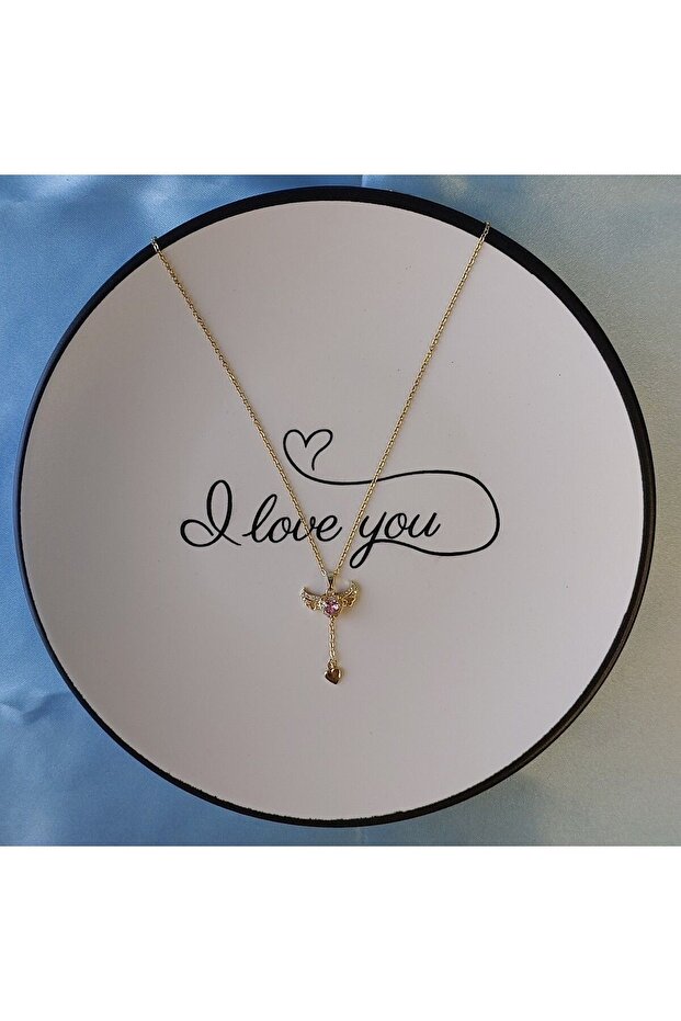 Angel Pembe Kalpli Çelik Kolye - 3