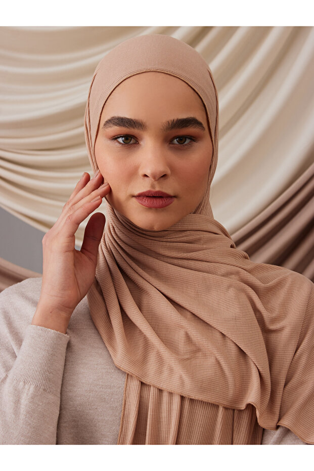 Bamboo Ribbed Jersey Shawl | Color: Warm Mink | Dimensions: 180X70 cm | Hijab