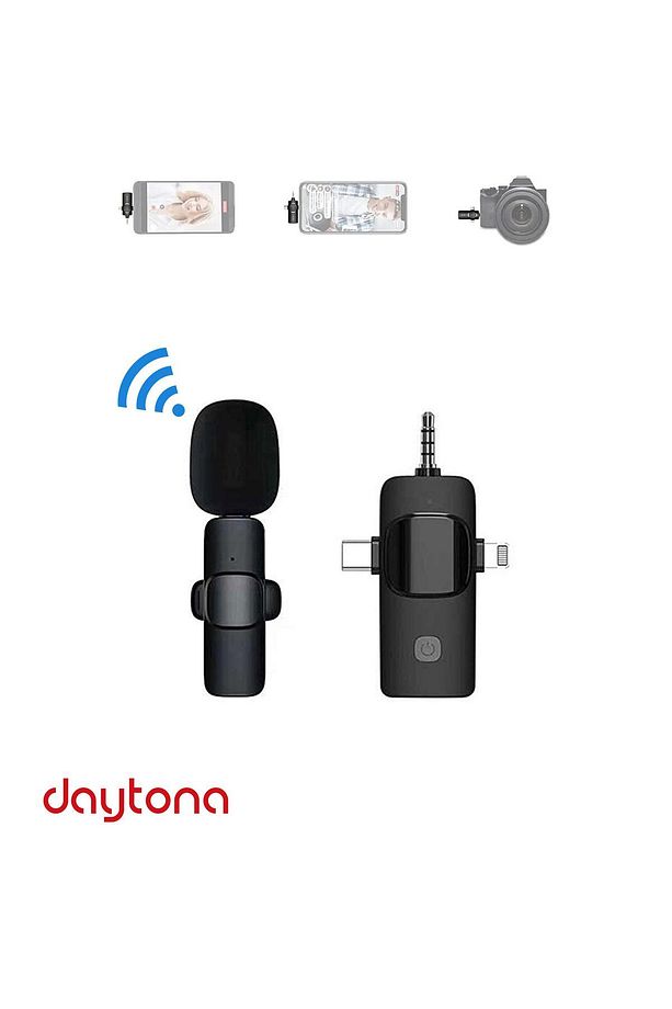 K9 Wireless 3ın1 Kablosuz Type-c - Lightning -3,5mm Jak Tekli Yaka Mikrofonu K9-c1 - 1