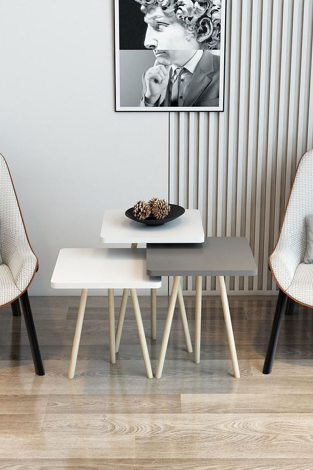 3'lü Zigon Sehpa Kare Model Zigon Sehpa Gürgen Ayak - 1