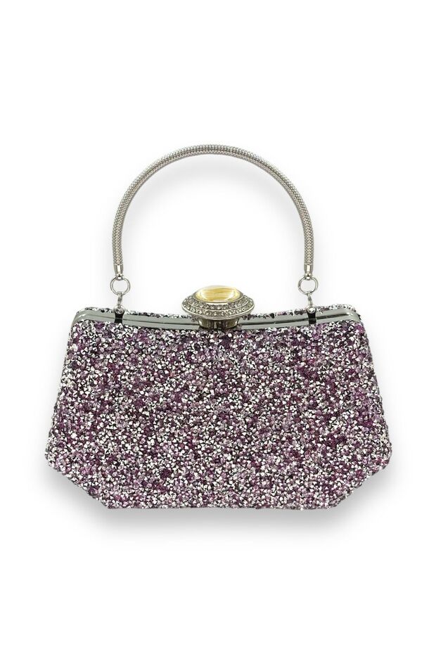 Lilac Color Jewelled Pearled Metal Handle Evening Bag Evening Bag Engagement Wedding Bridal Bag