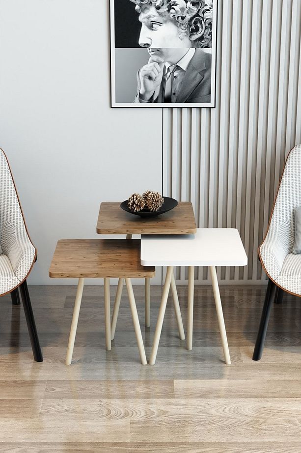 3'lü Zigon Sehpa Kare Model Zigon Sehpa Gürgen Ayak - 1