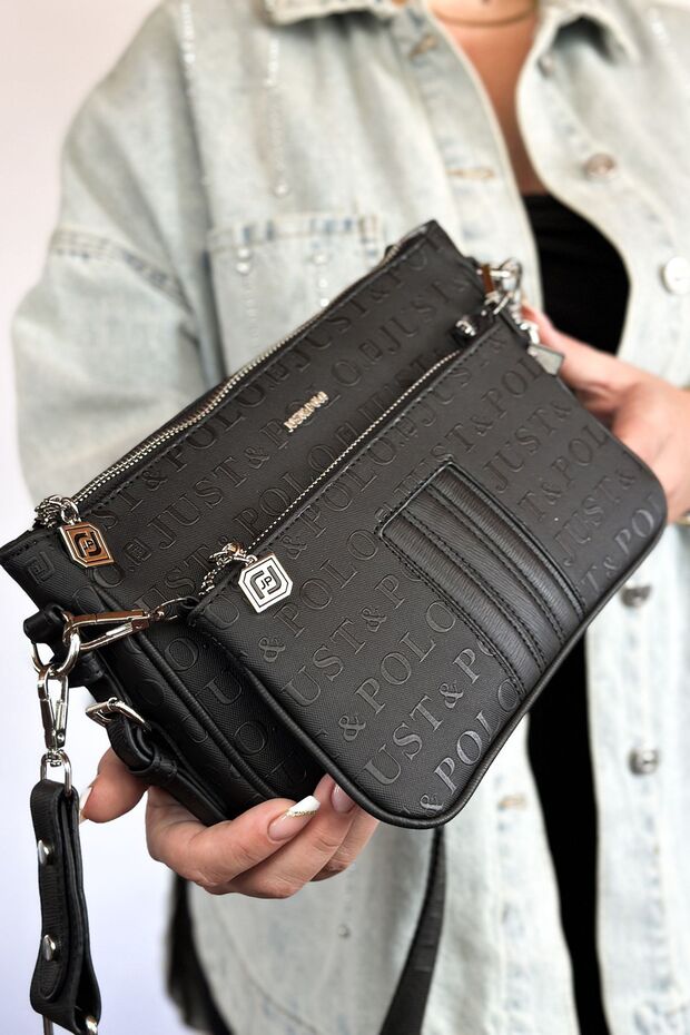 S2 Medium Size 3 compartments 2 pcs Crossbody Women's Shoulder Bag 4100 black