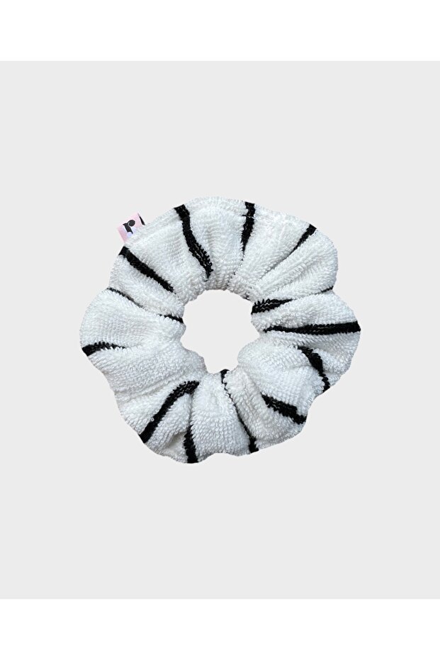 أسود أبيض مخطط منشفة Scrunchie مشبك