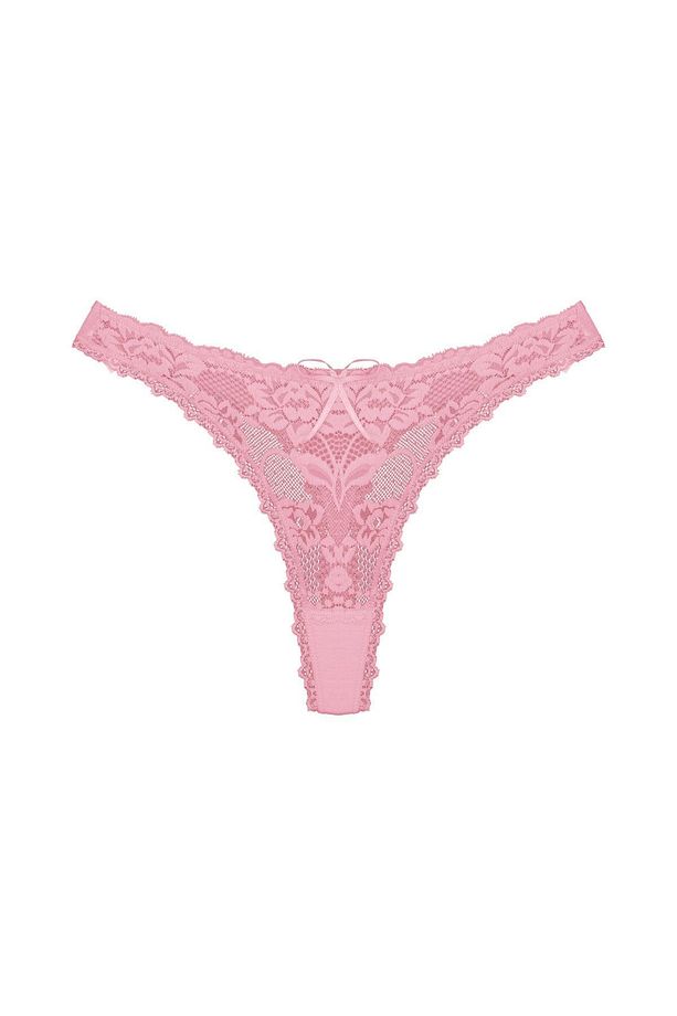 Pembe Önü Dantel Arkası Pamuklu String Kadın Külot - 1